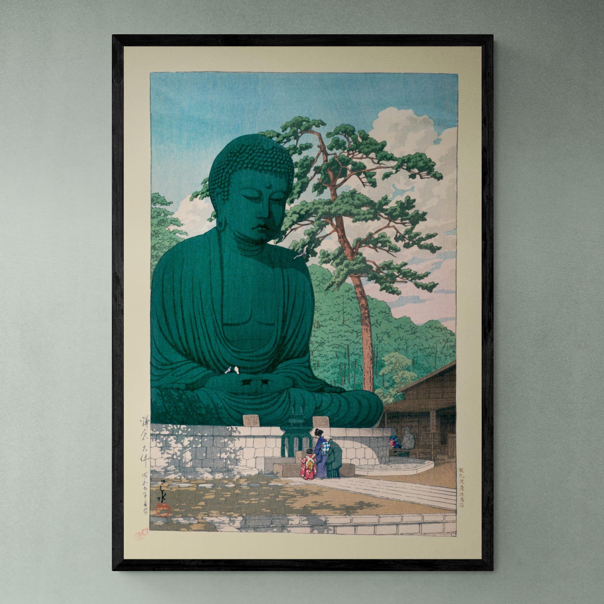 HAPPY　木版画「鎌倉大仏」 鎌倉大仏（河瀬巴水）江戸木版画｜禅庭坐禅瞑想、道元浮世絵
