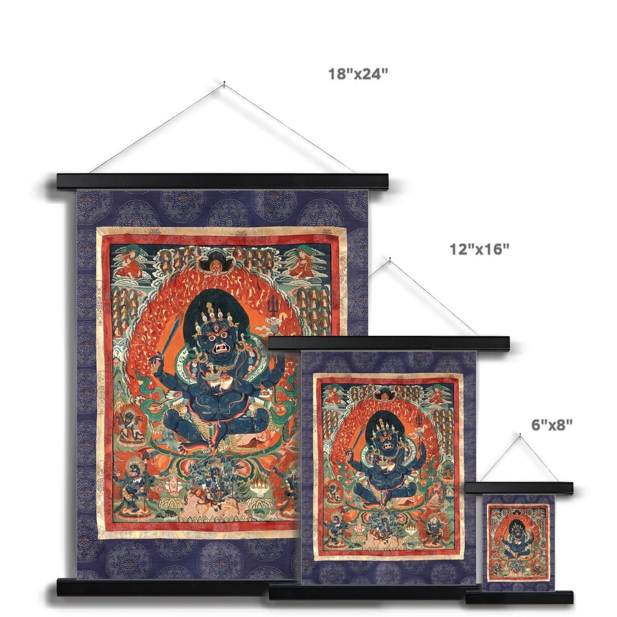 Thangka Tibétain Gandhanra - Mahakala Doré - Tapisserie Murale Spiritualité - Cadre Brocart