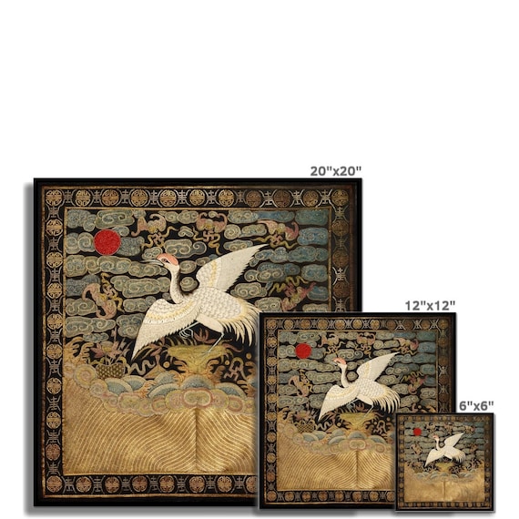 中国シルク刺繍の鷺鳥マンダリンスクエア清朝、アンティークの壁アート