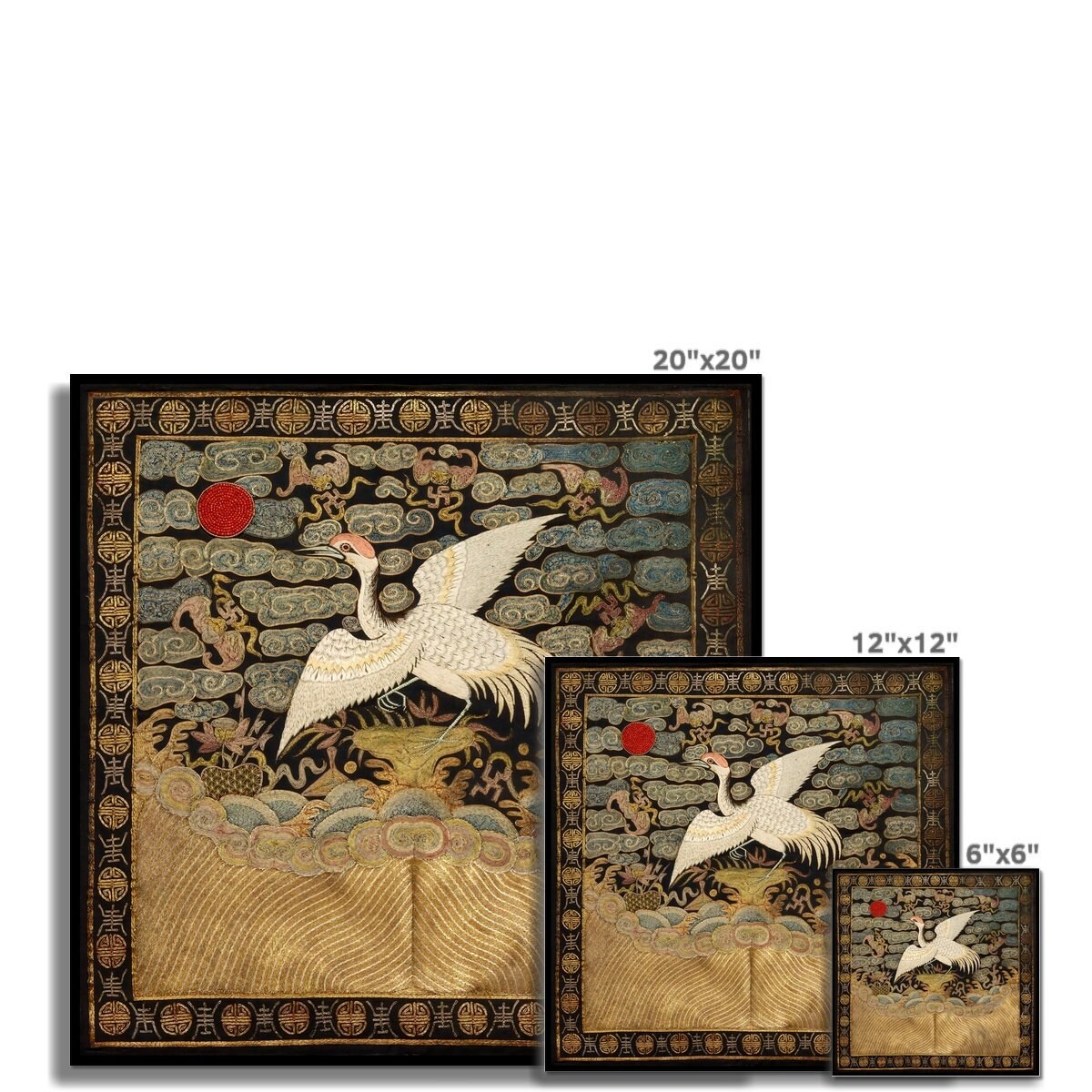 中国シルク刺繍の鷺鳥マンダリンスクエア清朝、アンティークの壁アート