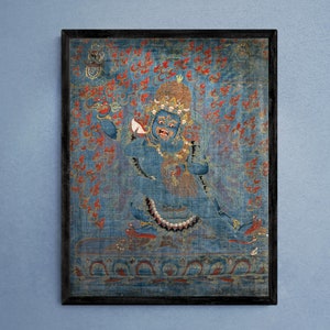 Vajrapani y consorte, Tíbet, siglo XV-XVI, antigua deidad sagrada vintage Thangka, decoración asiática, impresión de bellas artes