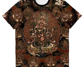 Rahula: Three Treasure Protector of Tibetan Buddhism Thangka Antique Wrathful Deity Vintage Folk Art T-Shirt Tee