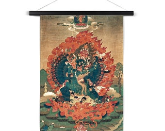 Yamantaka Tibetan Vajrayana Buddhist Wrathful Bardo Bon Tantric Tantra Deity Fine Art Print with Thangka-Style Hanger