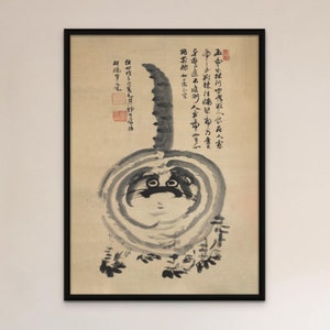 Zen "Chonk" Fat Housecat, Zen Gift Hakuin Sumi-E Japonés Kawaii Lindo Mascota Gatito Gato Pincel Pintura Antigua Vintage Bellas Artes Impresión