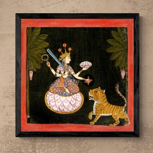 Framed Goddess Mangala | Hindu Deity of Wealth, Prosperity, Luck, Protection | Divine Feminine Art | Spiritual Vintage Fine Art Framed Print