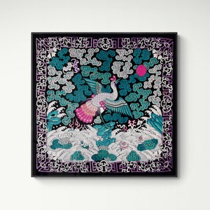 Qing Dynasty, Chinese Mythology Silk Embroidery Pheasant Mandarin Square Antique Vintage Fine Art Print