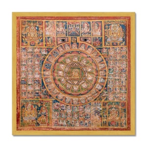 Diagramme tantrique jaïn encadré | Mandala indien, Yantra | Géométrie sacrée |  Carte céleste, cosmologie, yoga numérologie Impression encadrée
