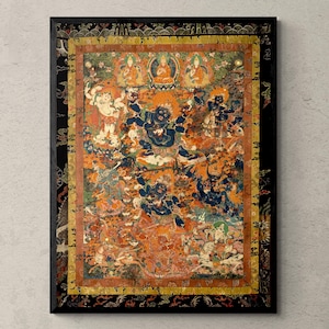 Mahakala in Diverse Forms with Other Dharma Protectors | Tibetan Buddhist Mythology | Sacred Thangka Mandala Yantra Vintage Framed Art Print