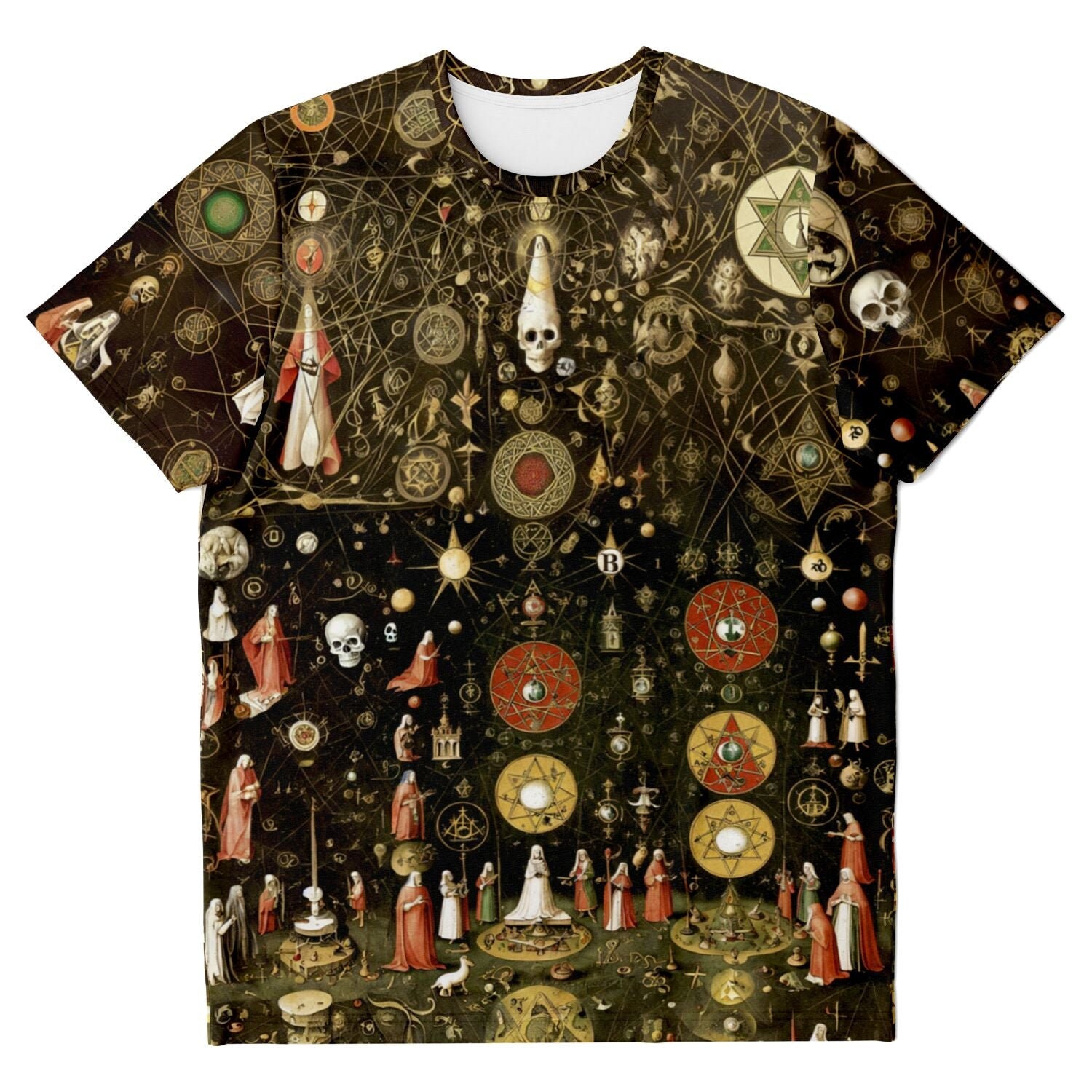 Alchemical Hermetic Symbolism & Talismans Mystic Occult Astrology Chart Masonic Memento Mori Skulls Vintage Kabbala Graphic Art T-Shirt