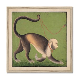 A Monumental Portrait of an Ape, Rajasthan, Antique Indian India | Weird, Bizarre, Surreal Monkey Green Woodblock Asian Framed Art Print