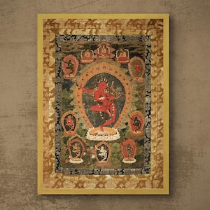 Vajravarahi Thangka, bouddhisme tibétain, divinité féminine féroce Dakini, ancienne méditation yantra bhoutanaise tantra mandala Impression encadrée