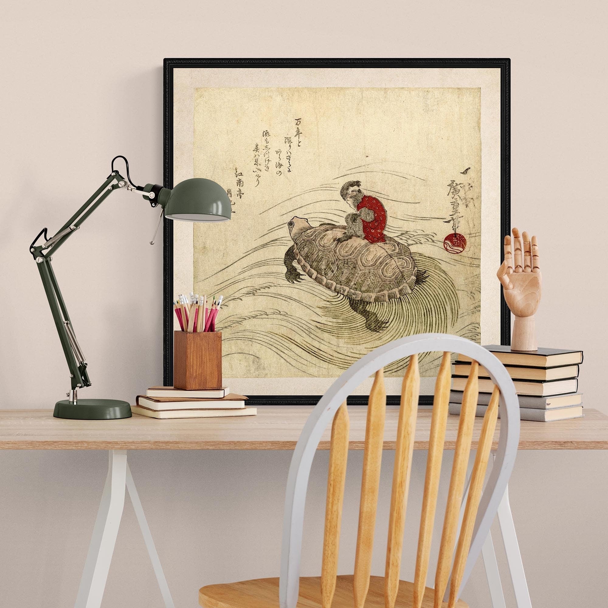 Monkey and Tortoise: Hiroshige Utagawa, Antique Japanese Woodblock