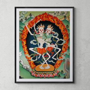 Citipati, Tibetan Protector, Thangka, Skeleton Lord and Lady of the Cemetery Nepal Buddhist Decor Wall Art Framed Art Print