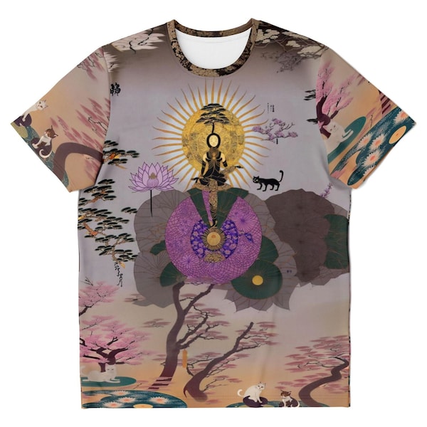 Dankini japonais violet | Yoga féminin ésotérique spirituel asiatique Yogini | T-shirt d'art graphique méditation divine bouddhiste sacrée Kundalini