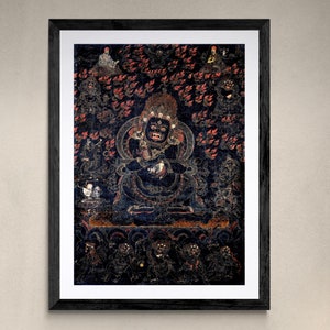 Mahakala as Panjarantha | Dharma Protector, Black Tibetan Antique Thangka, Enlightened Buddha Tantric Buddhist Sacred Fine Art Print