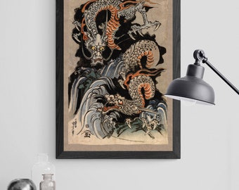 浮世絵風アート 女性とドラゴン ukiyoe-0003 葛飾北斎「蛸と海女（たことあま）」 | 浮世絵の