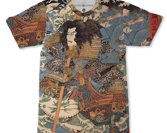 Shimamura Takanori Riding The Waves Japanese Ukiyo-e Samurai Ronin Vintage Japan Antique Graphic Tee T-Shirt