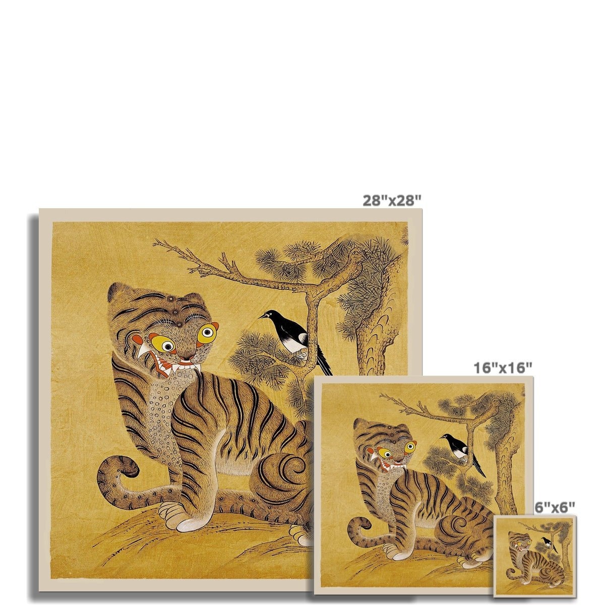 韓国の民芸絵画 虎とカササギ 1980 ミンファ「虎とカササギ」：19世紀韓国の古典民画、アンティーク