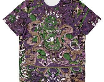 Violet and Emerald Mahakala Remix Tibetan Tantra Thangka Vajrayana Buddhist Wrathful Deity Antique Vintage Art T-Shirt Tee