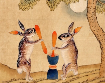 不老不死の月ウサギ | 古典的な民話韓国神話の民芸品 | 月の宇宙天文学