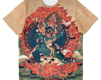 Yamantaka Tibetan Vajrayana Buddhist Dharma Thangka Deity, Death and Samsara Antique Thangka Vintage T-Shirt