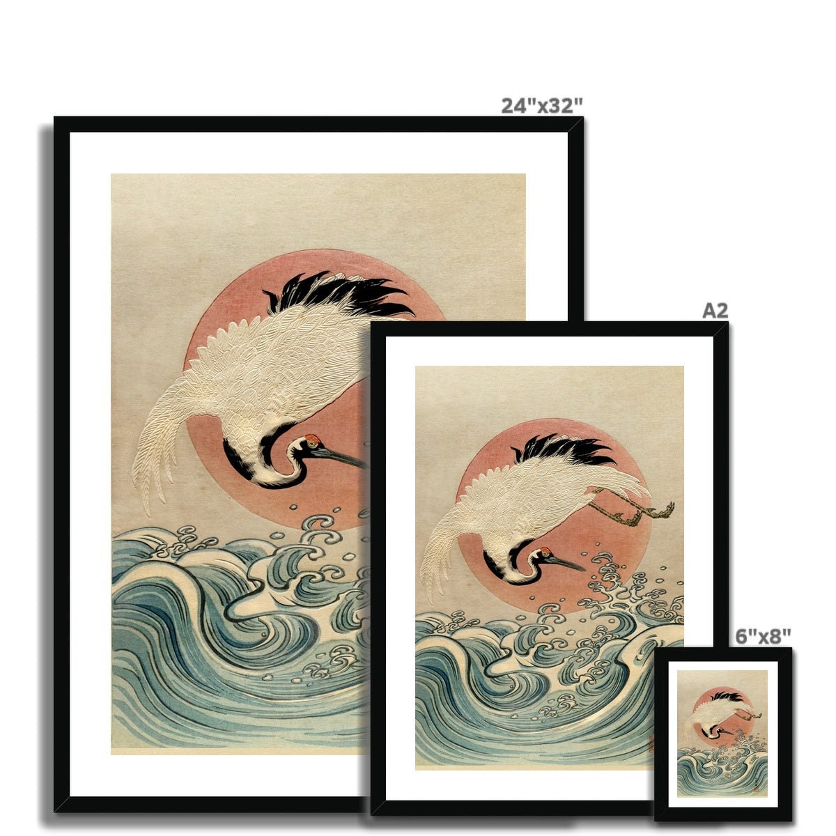 Framed Crane, Waves and Rising Sun (koryusai) | Japanese