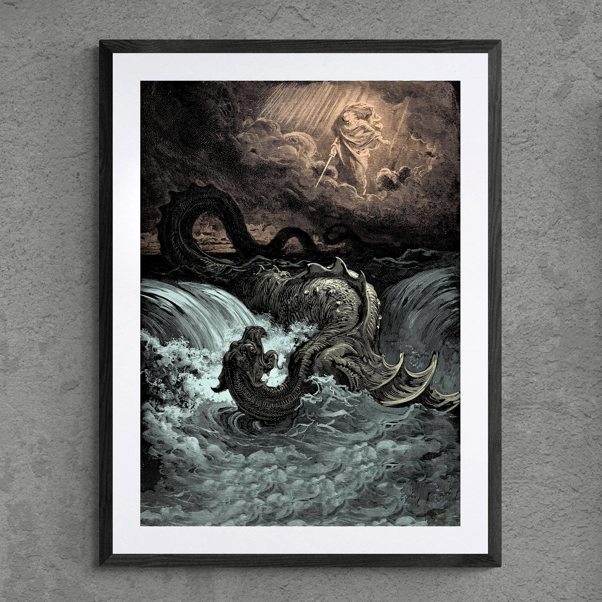Framed Matted Destruction of Leviathan | Gustave Dore Occult Satan