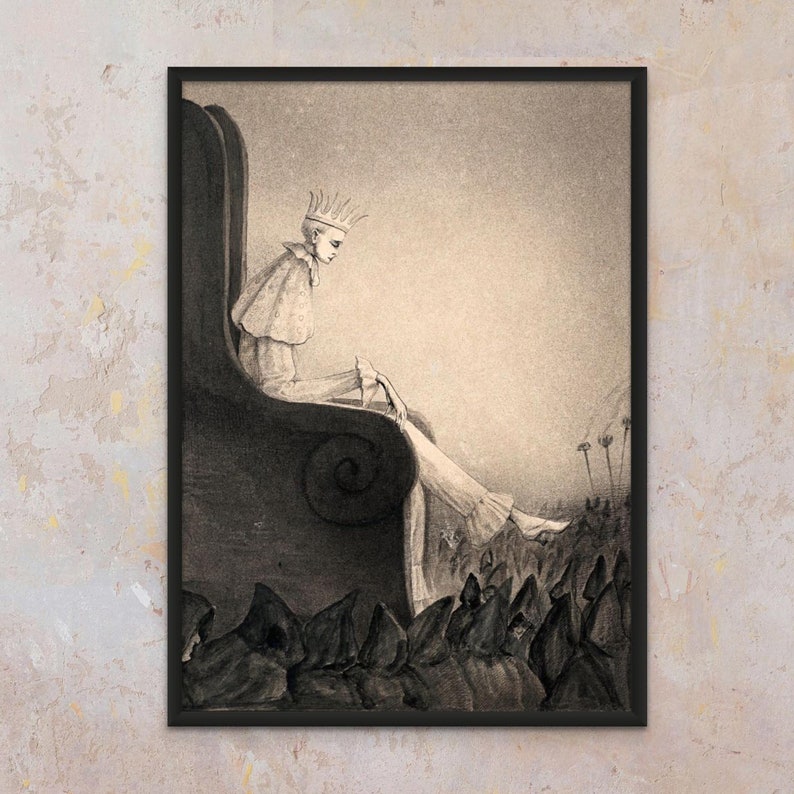 Alfred Kubin: The Last King, Symbolist Anti Capitalist Surreal Wall Art Antique Gothic Decor Dark Wiccan Pagan Occult Framed Art Print Black Frame