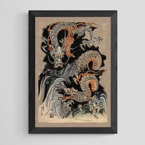 Utagawa Kuniyoshi Dragon: Japanese Mythology Ukiyo-e Antique Serpent (Gift for Him) Woodblock Ukiyo-e Yokai Folklore Fine Art Print