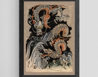 Utagawa Kuniyoshi Dragon: Japanese Mythology Ukiyo-e Antique Serpent (Gift for Him) Woodblock Ukiyo-e Yokai Folklore Fine Art Print