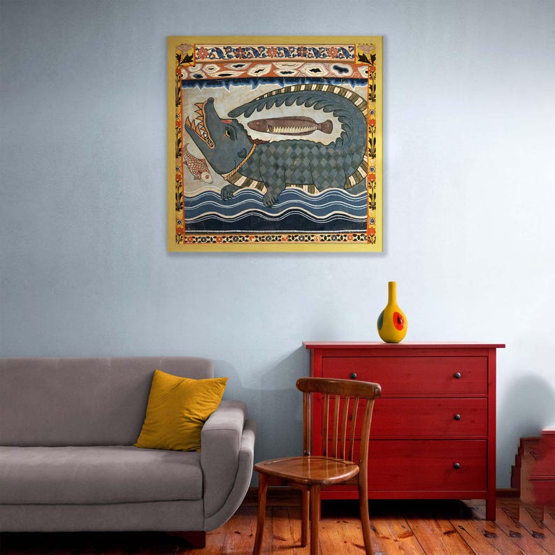 Framed Gazi Pir Crocodile Scroll Ancient Indian Art | Islamic Art, Muslim Art | Vintage Antique Sufi Alligator Framed Art Print