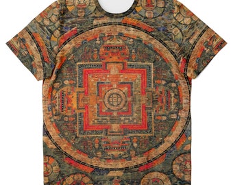 Ancient Tibetan Healing Mandala Thangka Yantra Sacred Geometry | Mindfulness Mahayana Meditation Wisdom Buddhist Graphic Art T-Shirt Tee