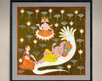 Vishnu on Ananta | Naga, Cosmic Universe Creation Hindu Yoga Cosmology | Lotus Serpent Fine Art Print | Fine Art Print