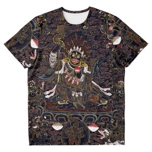 Nyingma Mahakala Tibetan Wrathful Deity | Buddhist Spiritual Protector Dharma Warrior Art Thangka | Mandala Vintage All-Over-Print T-Shirt