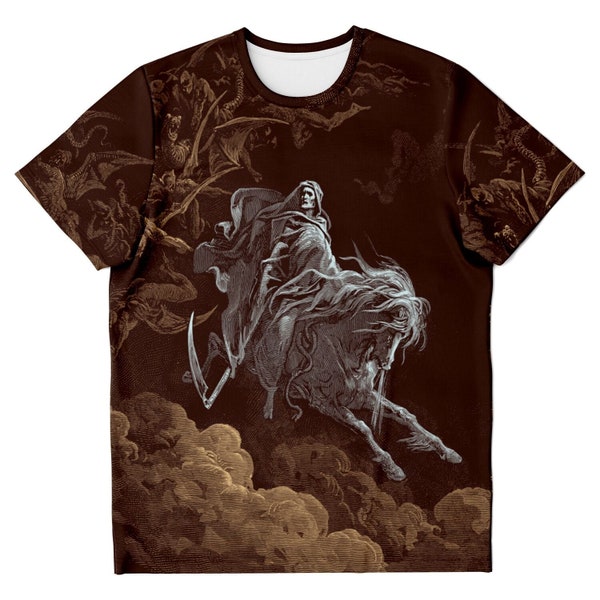 Death on a Pale Horse by Gustave Dore | Apocalypse, Revelations, Armageddon | Four Horsemen, Memento Mori, Black Demonic Graphic Art T-Shirt