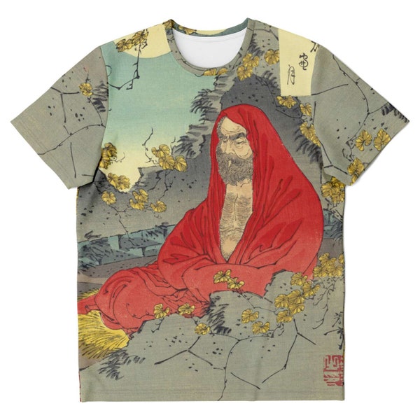 Bodhidharma Faces the Wall Zen Buddhist Taoist Zazen Vipassana Mindfulness Meditation Vintage Dharma Japanese Ukiyo-e Graphic Art T-Shirt