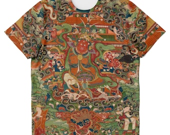 The Buddhist protector Nechung Chogyong Antique Tibetan Thangka Vintage Trippy Dharma Meditation | Sacred Mandala Yantra Graphic Art T-Shirt
