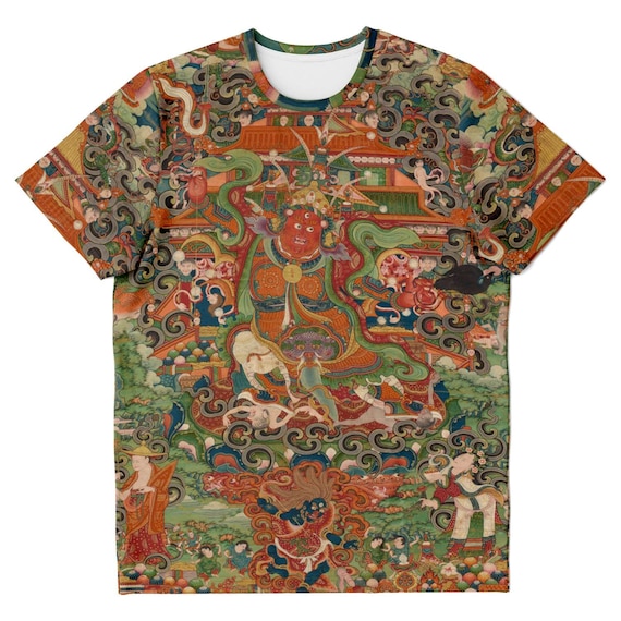 The Buddhist protector Nechung Chogyong Antique Tibetan Thangka Vintage Trippy Dharma Meditation | Sacred Mandala Yantra Graphic Art T-Shirt