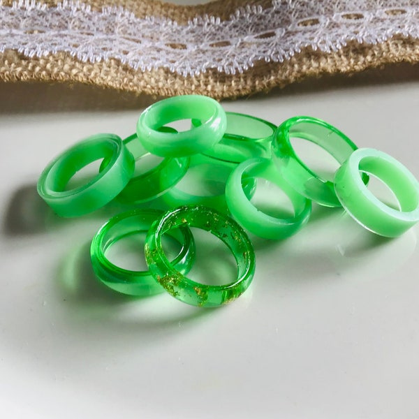 Green Resin Ring, Clear Resin Rings, Opaque Jade Coloured Rings, Trendy Jewellery