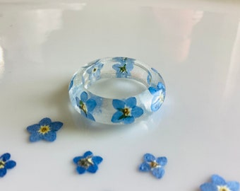 Forget-Me-Not Ring, Chunky Resin Flower Rings, Fairycore, Nature Rings, Botanical Jewellery, September Birthday, Hippie, Boho,