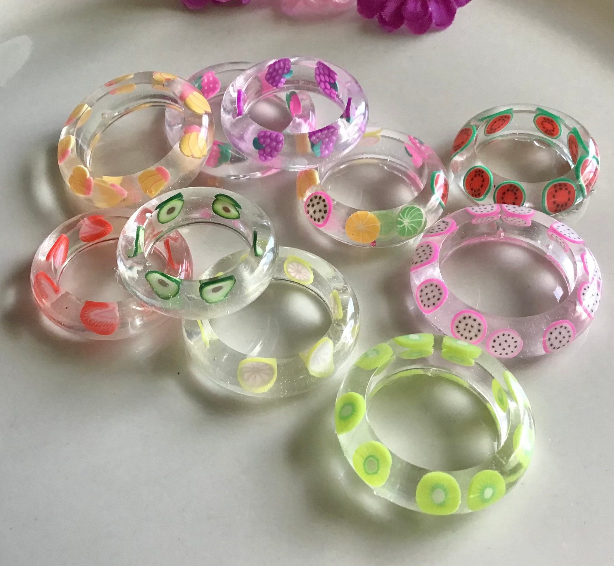Chunky Fruit Rings Resin Fruit Rings Stackable Fruit salad Etsy