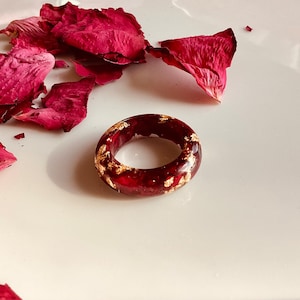 Rose Ring, Red Rose and Gold Flecks, Chunky Resin Rings, Pressed flower Ring, Couples Rings, Love Ring, bohemian, Whimsical, Whimsy
