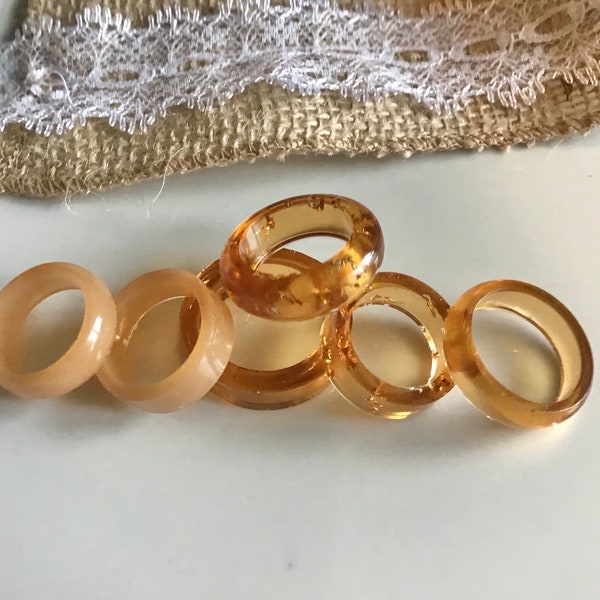 Clear Resin Rings, Amber Resin, Opaque Latte Rings, Gold Flecks, Stackable Rings, Statement Rings