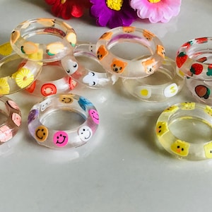 Chunky Resin Rings, Fruit Rings, Strawberry Milk, Tomato Rings, Statement Ring, Stackable