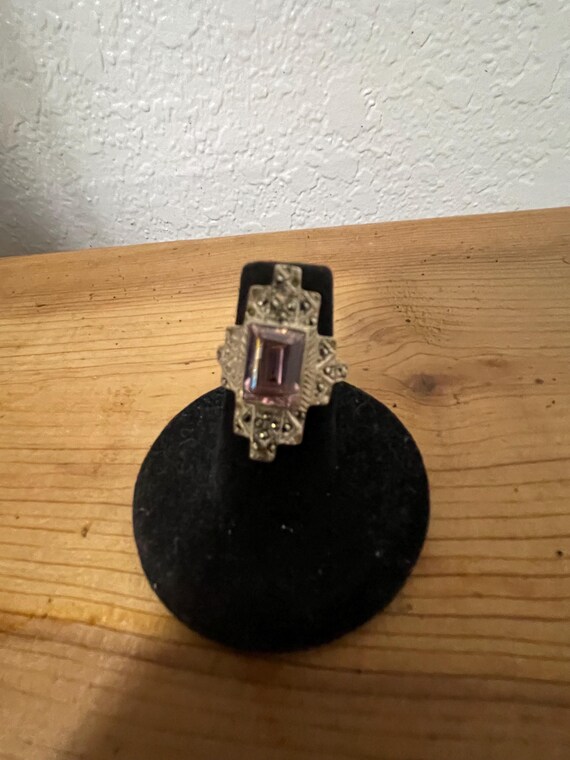 Vintage Silver Ring Pink Gemstone & Smaller Stones View 6