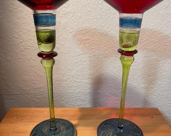 Candlesticks Artistic Hand-Blown Glass Pier One Vintage 1970's