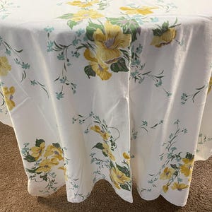 Yellow Floral Vintage Tablecloth Cotton Mint Condition