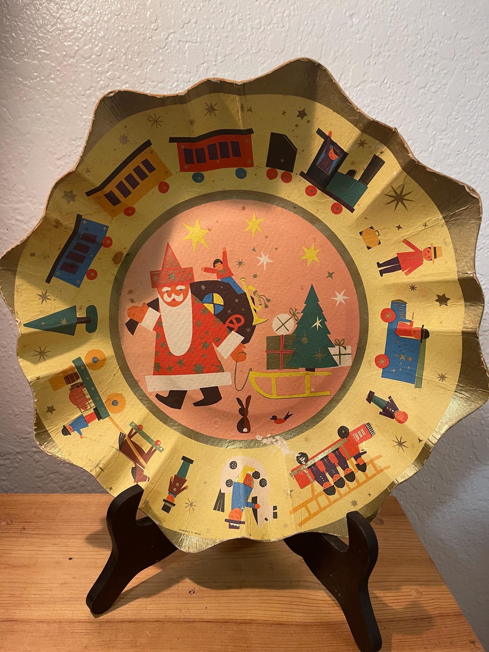 Rare 50s VTG Christmas Santa West German Cardboard Bowl