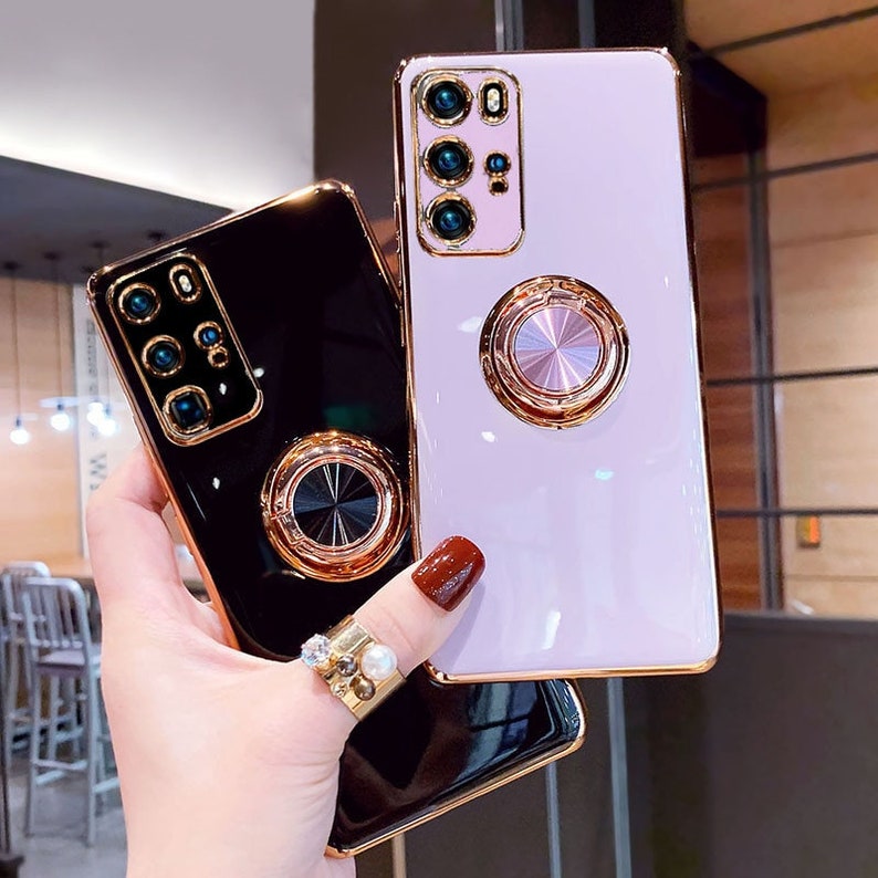 Luxury Plating Silicone Case For Huawei P30 P40 Pro P20 Mate 20 P30 Pro Honor 20 Pro Phone Stand Ring Holder Soft TPU Full Covers 