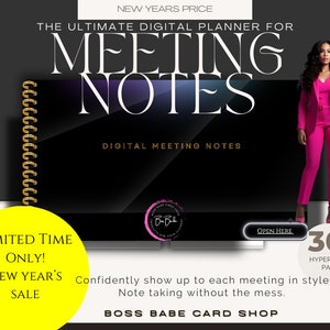 BBCS Digital Business Meeting Planner for Good Notes, Undated, iPad, Daily Meeting Notes and Action Items